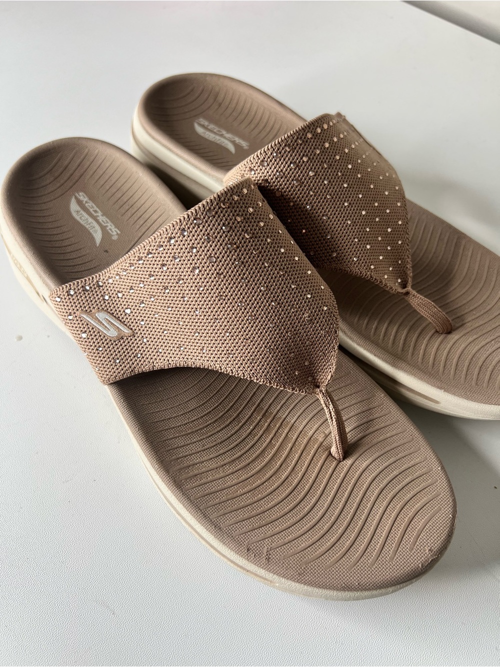 Skechers Beige Rhinestone ArchFit Flip Flops